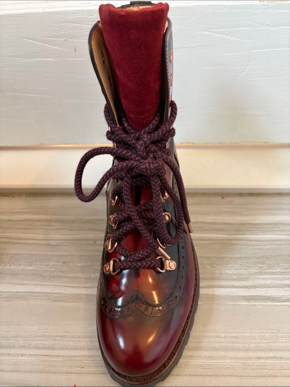 Office of Angela Scott Burgundy Lace-Up Women's Brogue Boots - Picture 6 of 10